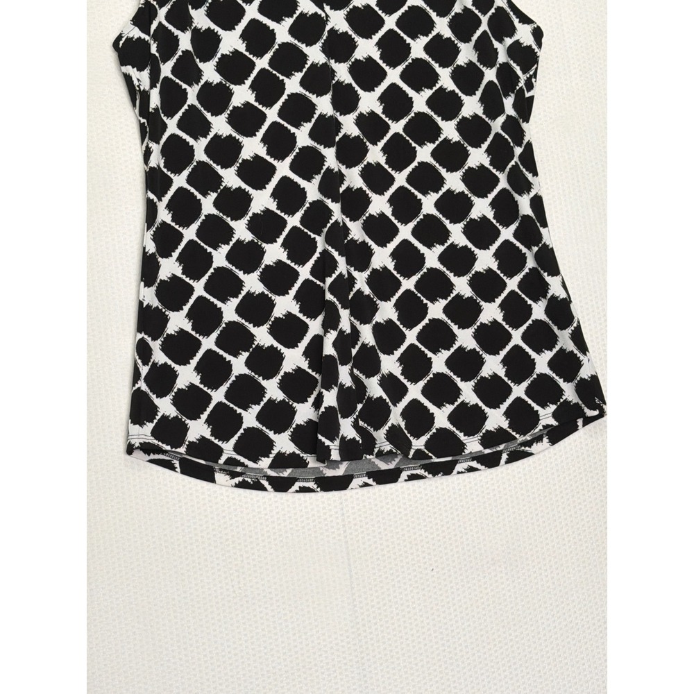Liz Claiborne Career Womens Small Black White Geometric V-Neck Sleeveless Blouse - Picture 3 of 9